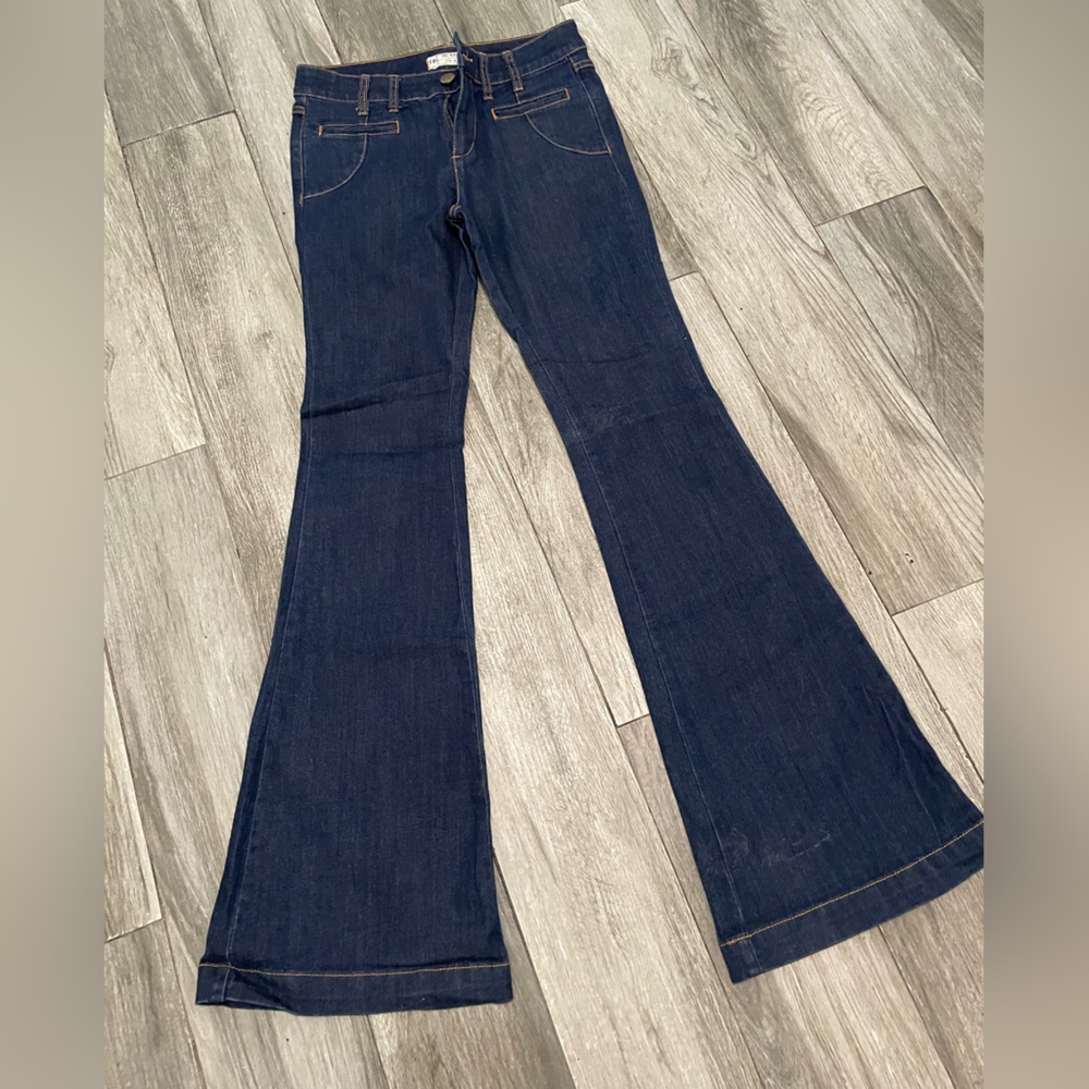 Free people FP penny pull on dark wash Hippie Flare Bottom Mid rise Denim Jeans